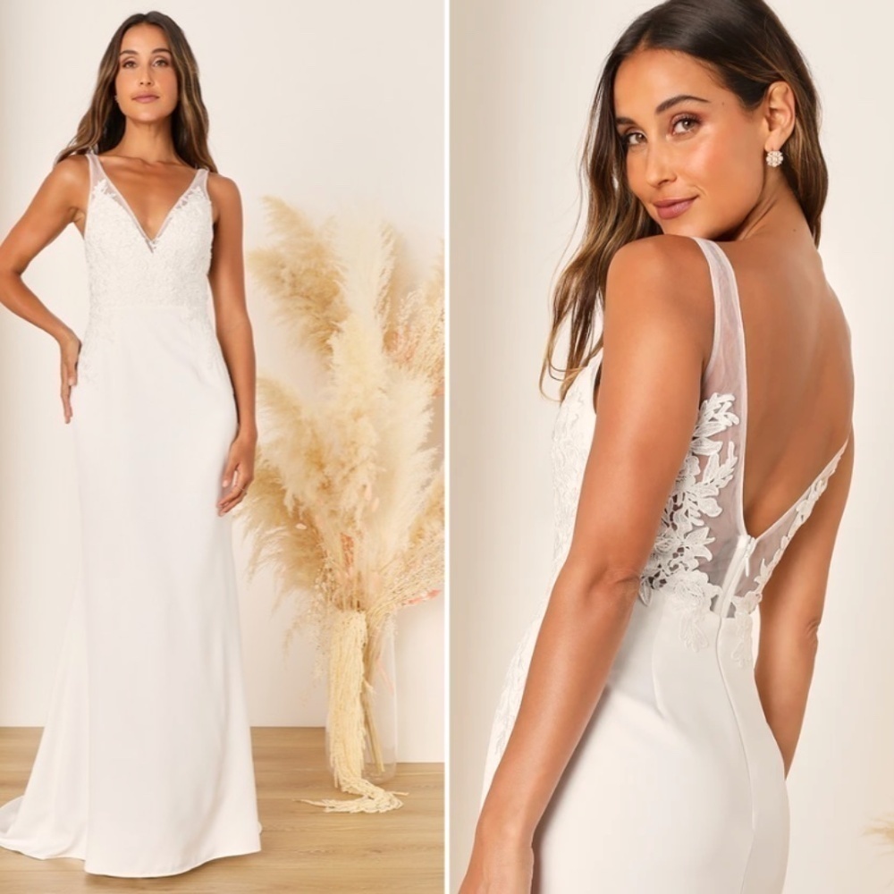 LULUS Bridal Wedding Elegant Sophisticated Sexy Floral Mermaid Trumpet Gown
